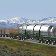 Truck hauls small nuclear reactor module SMR for delivery to electric plant site