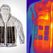 Left shows the prototype Thermal Camouflage Jacket. Right shows it in use.