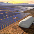 Rendering of Energy Dome CO2 storage system at a large photovoltaic solar farm.