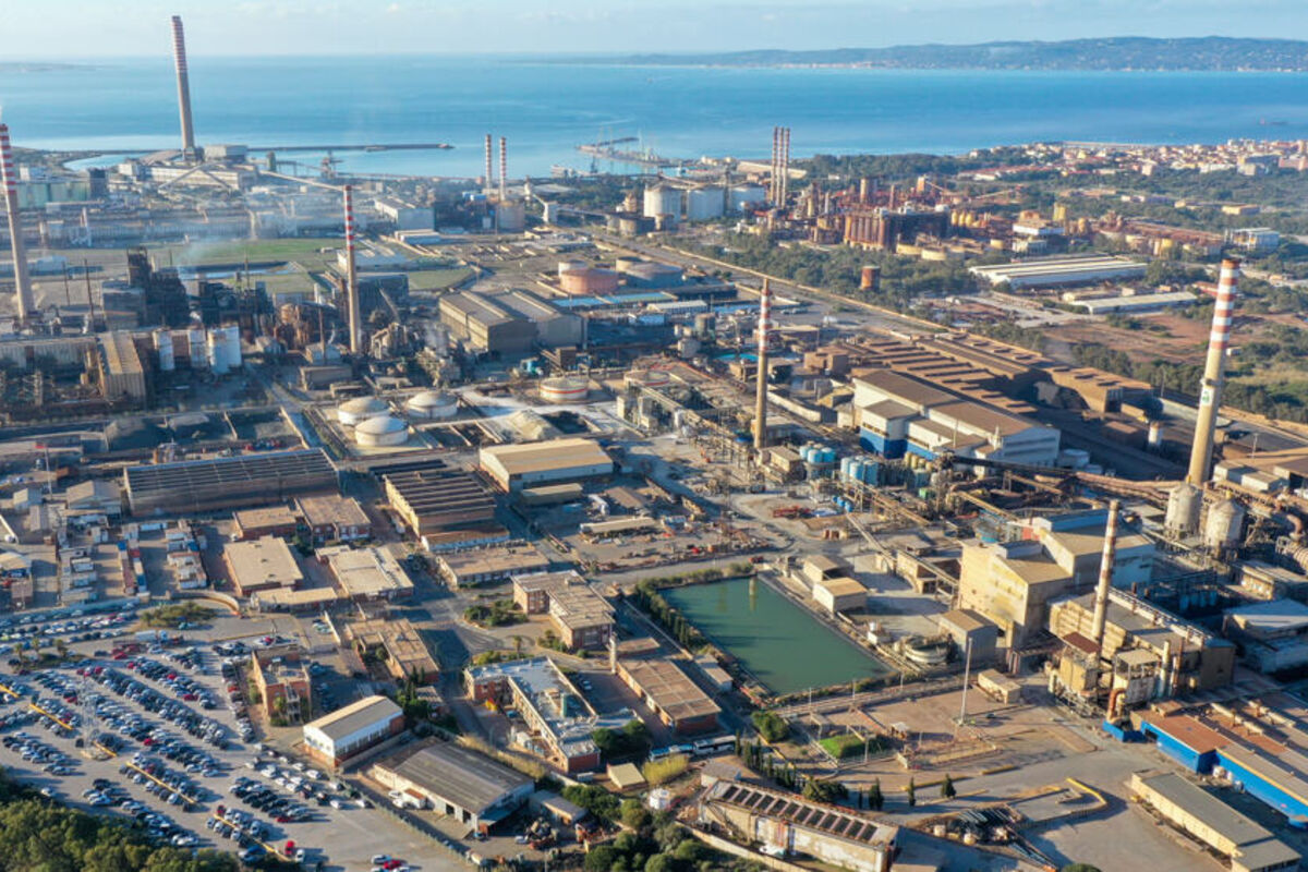 An aerial shot of Glencore's Portovesme metallurgical complex in Italy.
