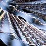 Rendering of layers of 2D materials sparking electricity between them.