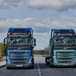 Side-by-side hydrogen fuel cell and battery-electric Volvo Trucks.
