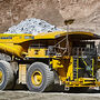 A Komatsu mining truck hauling copper ore at the Los Bronces Mine in Chile.