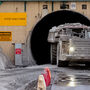 A loaded truck emerges from the underground mine portal at Roseberry.