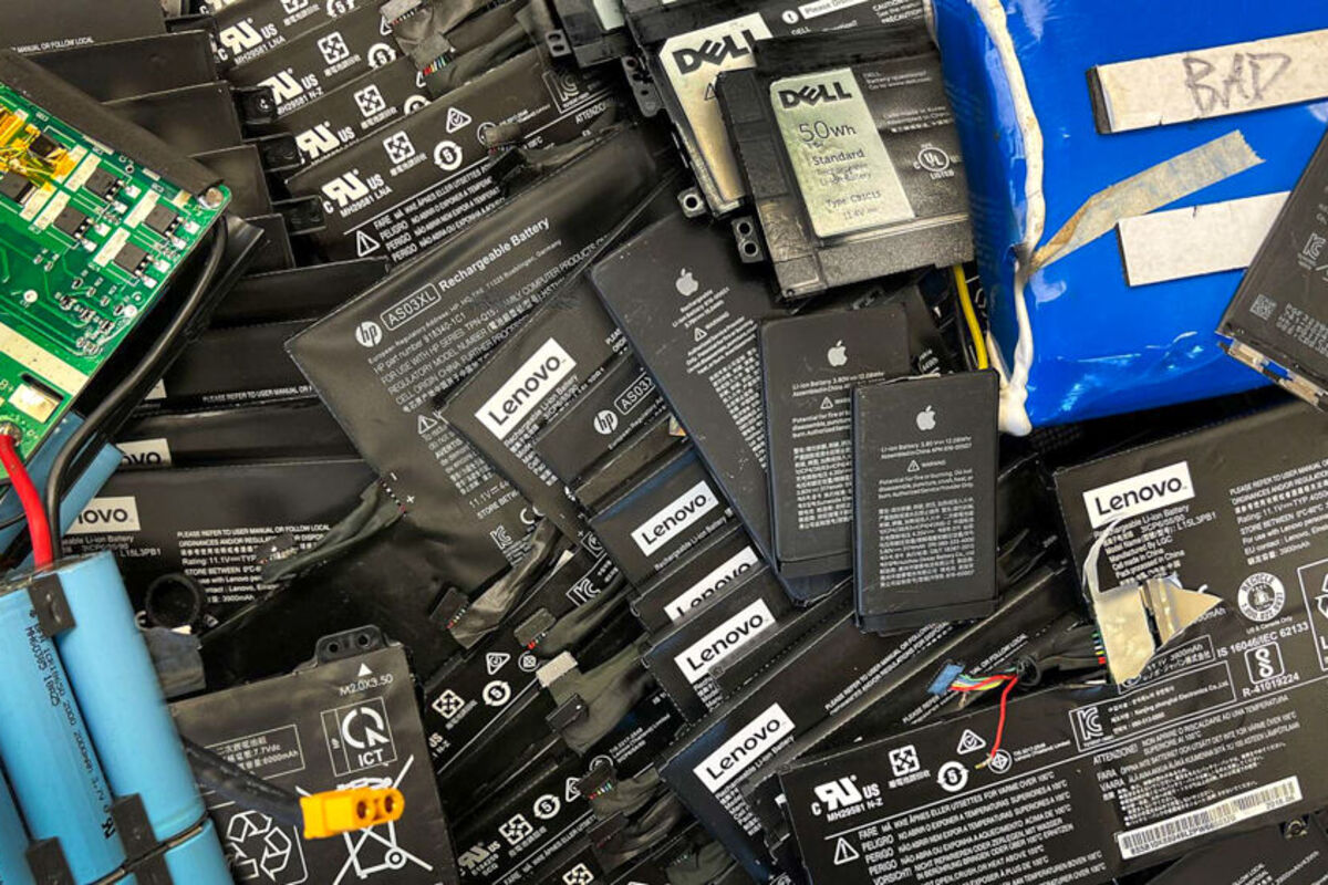 Various e-waste in the form of lithium-ion batteries.
