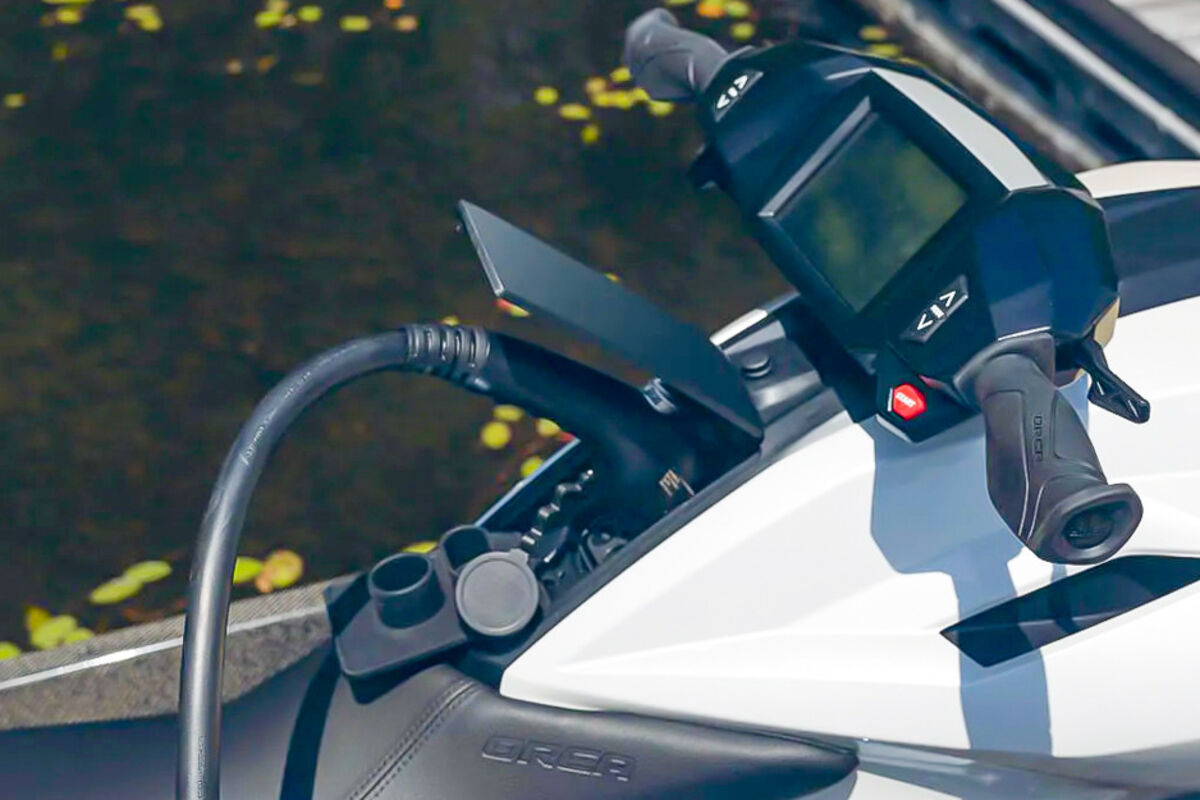 A charging port for the newest Orca all-electric watercraft by Taiga Motors.