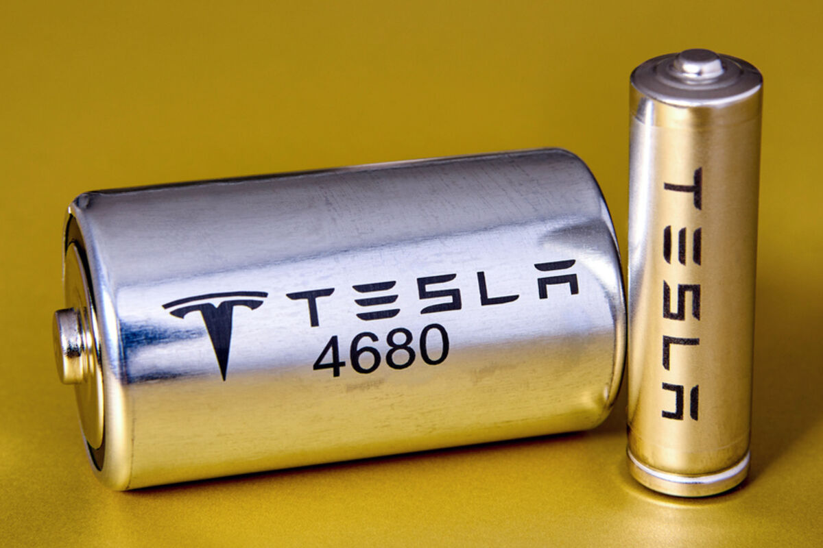 Two sizes of lithium-ion batteries used in Tesla electric vehicles.