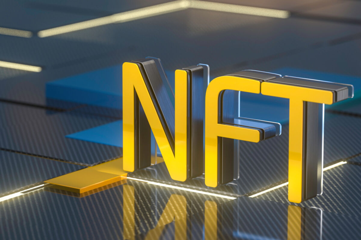 A digital graphic with the letters NFT for non-fungible tokens.