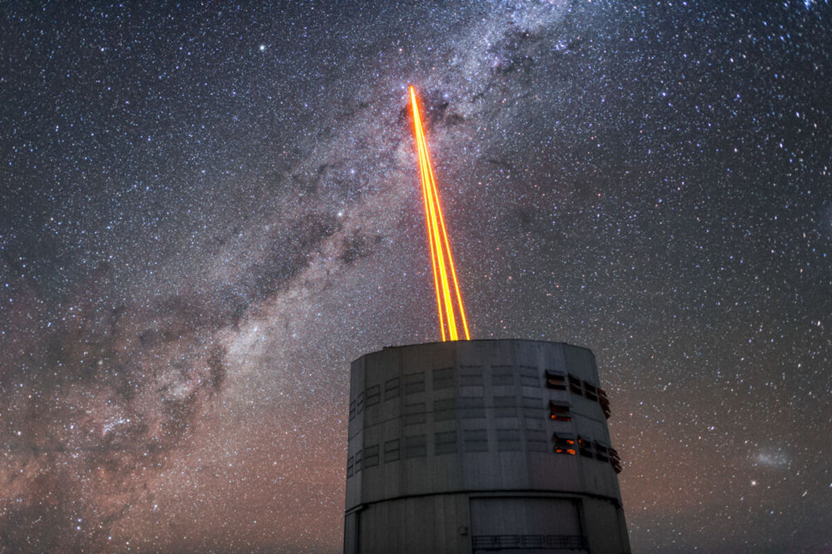 Lasers shooting into space at the Very Large Telescope in Antofagasta, Chile.