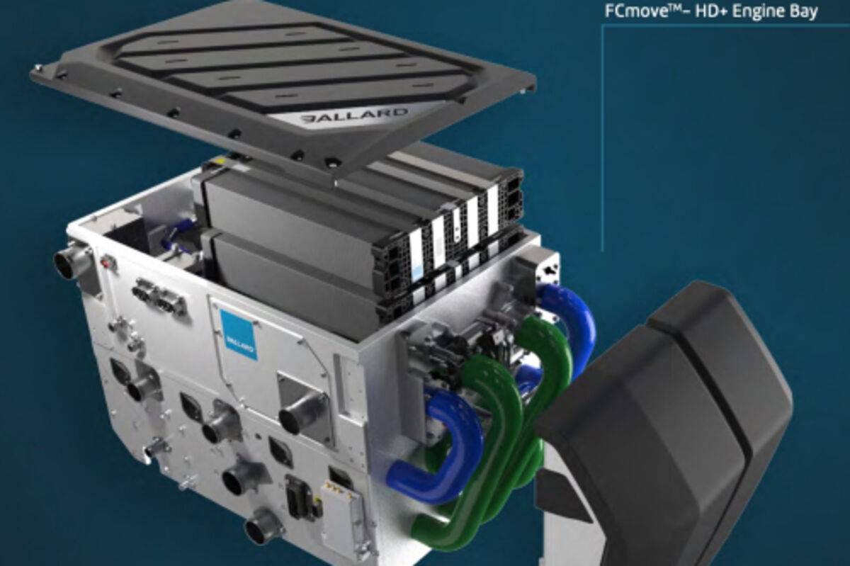 A rendering of First Mode's hydrogen fuel cell for heavy duty trucks.