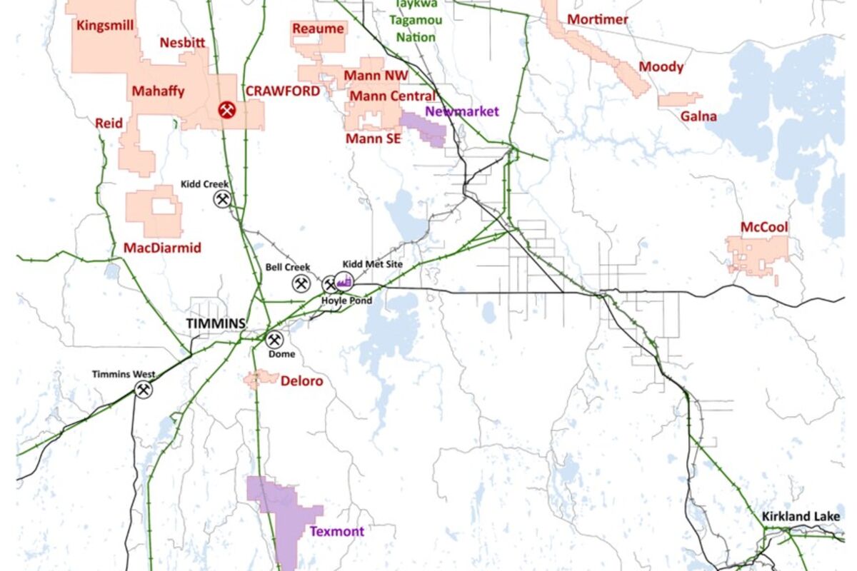 Map of the Timmins Zero Carbon Nickel District properties.