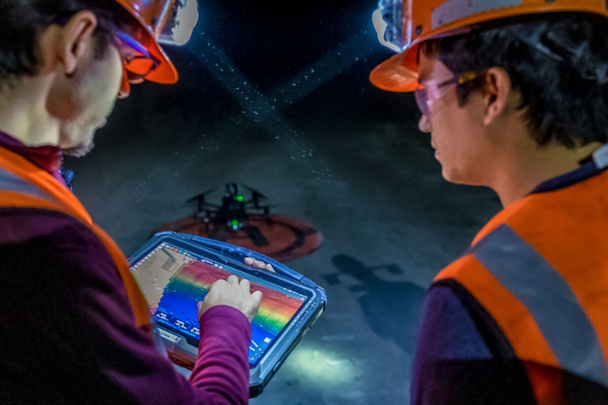 Exyn Advanced Autonomous Aerial Robot A3R drone underground mine tablet