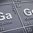 Closeup of the gallium and germanium entries on the periodic table of elements.