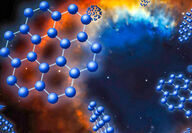 Rendering of molecules floating in outer space.