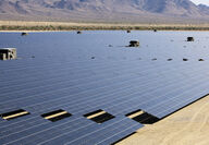 A massive row of hundreds of CdTe thin-film solar panels by First Solar.