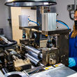 Researcher works on battery foils in the PNNL advanced battery laboratory.