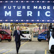 Biden under “A Future Made in America” banner at GM’s Factory Zero.