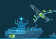 Wireframe of a cargo ship and plane with Wright batteries.
