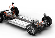 An exposed electric vehicle battery pack frame for a future EV.