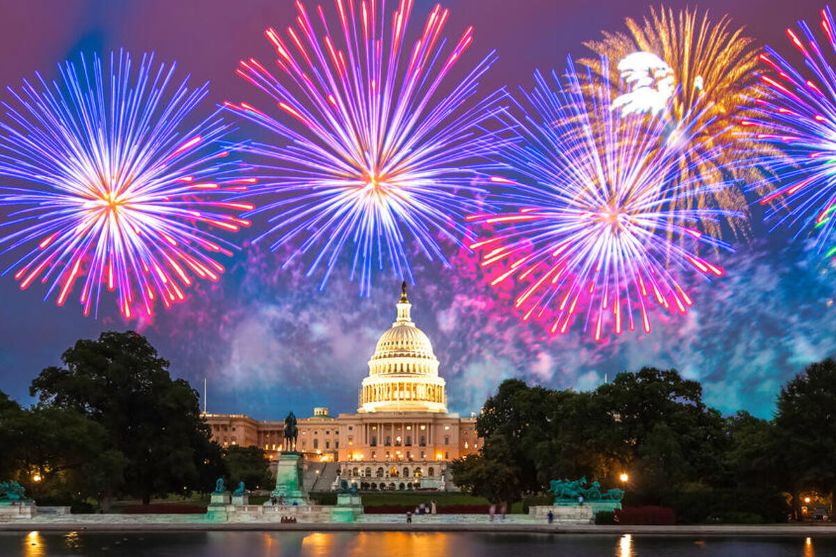 Fireworks light up the sky behind the Capitol Building in Washington, DC.