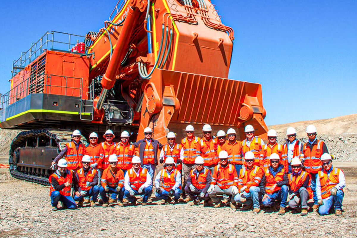 Marcobre mineworkers posing for a picture at the Mina Justa copper mine in Peru.