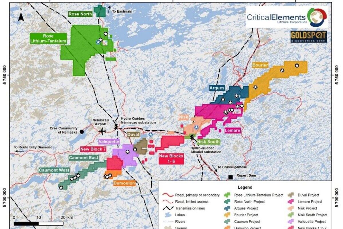 GoldSpot Discoveries Critical Elements lithium AI exploration mining Canada map