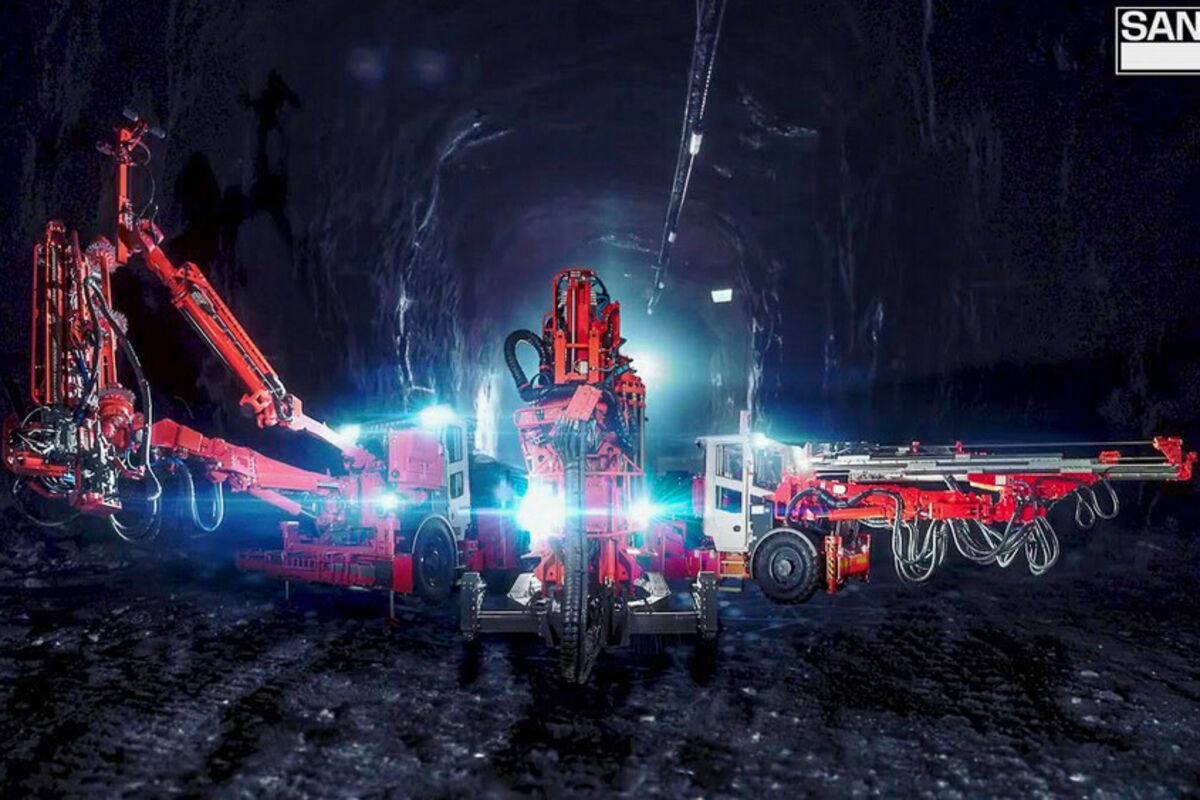 A Sandvik bolters, jumbos, and longhole drill in an underground mine.
