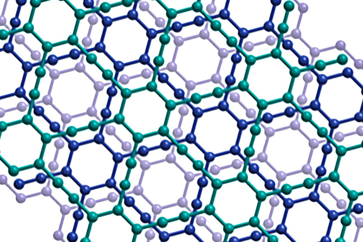 A picture of the crystal structure of the carbon wonder material graphyne.