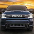 A front view of the new all-electric Ram 1550 pickup produced by Stellantis.