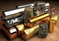 Computer-generated image of critical and precious metals and gems.