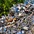 A pile of metal scrap and waste for recycling.