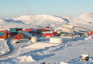Aerial view of the Red Dog camp and mill facilities during the winter.