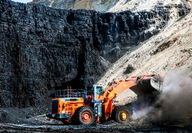 A front loader dumping material in the Wyodak coal mine in Wyoming.