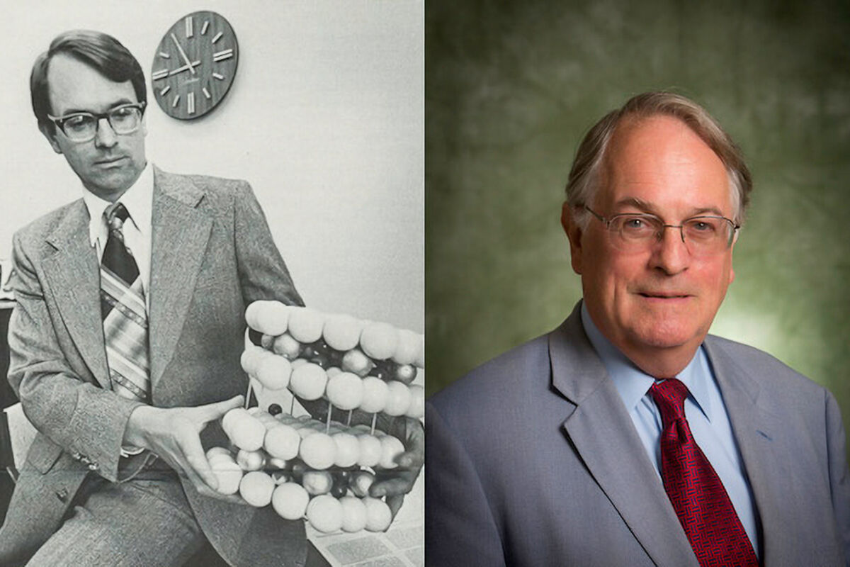 Lithium-ion battery co-inventor Dr. Whittingham in 1979 and today.