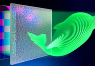 A projection of a dolphin reflected off zinc oxide nanoparticles.