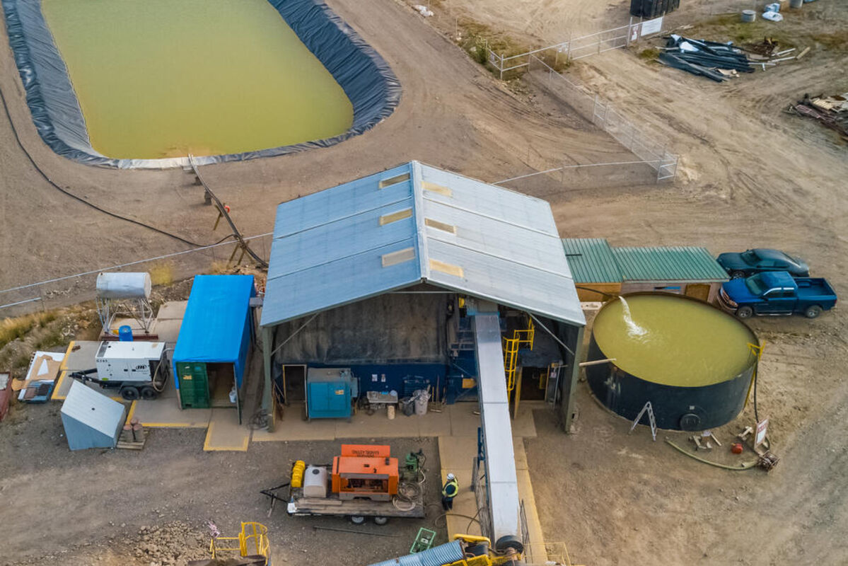 Drone view of a pilot-scale mill and gold recovery plant in the Yukon.
