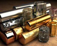 Computer-generated image of critical and precious metals and gems.