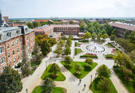 Aerial photo of Founders Park at Purdue University.