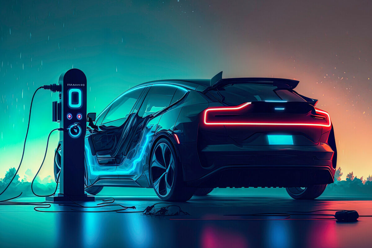 Futuristic EV fast charging station.