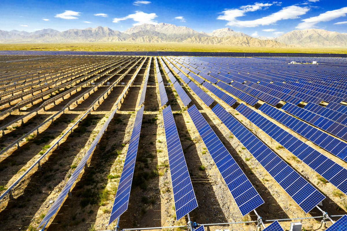 Photovoltaic solar power plant in southwest US desert USA Rare Earth Texas mine