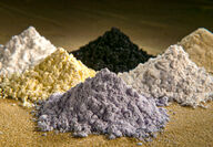 Piles of rare earth oxides used for magnets, batteries, and high-tech products.