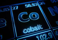 Cobalt is a transition metal between iron and nickel on the periodic table.