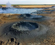 Mud pots formed from geothermal water rising to the surface near the Salton Sea.