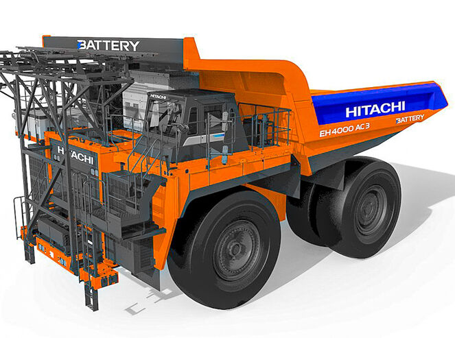 3D rendering of the Hitachi all-electric EH4000 AC3 haul truck.