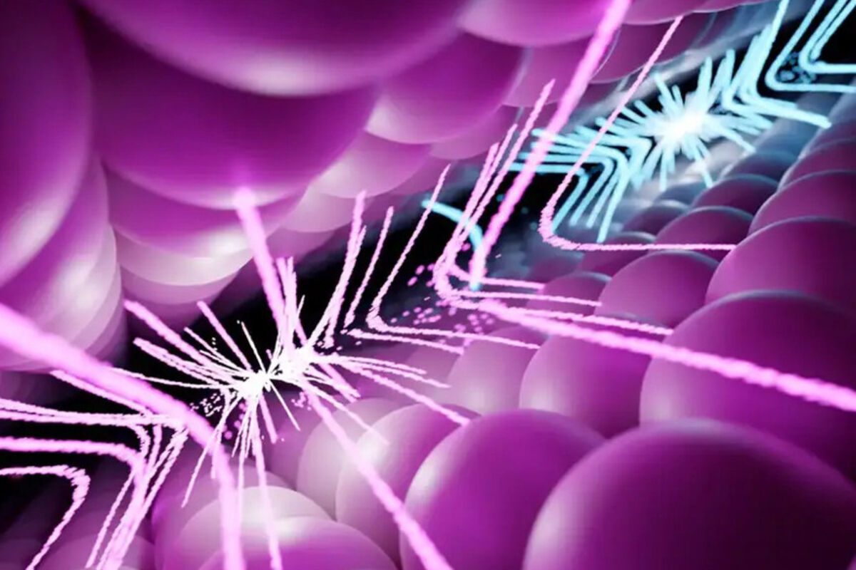 Artistic rendering of electrons bending in new quantum material.