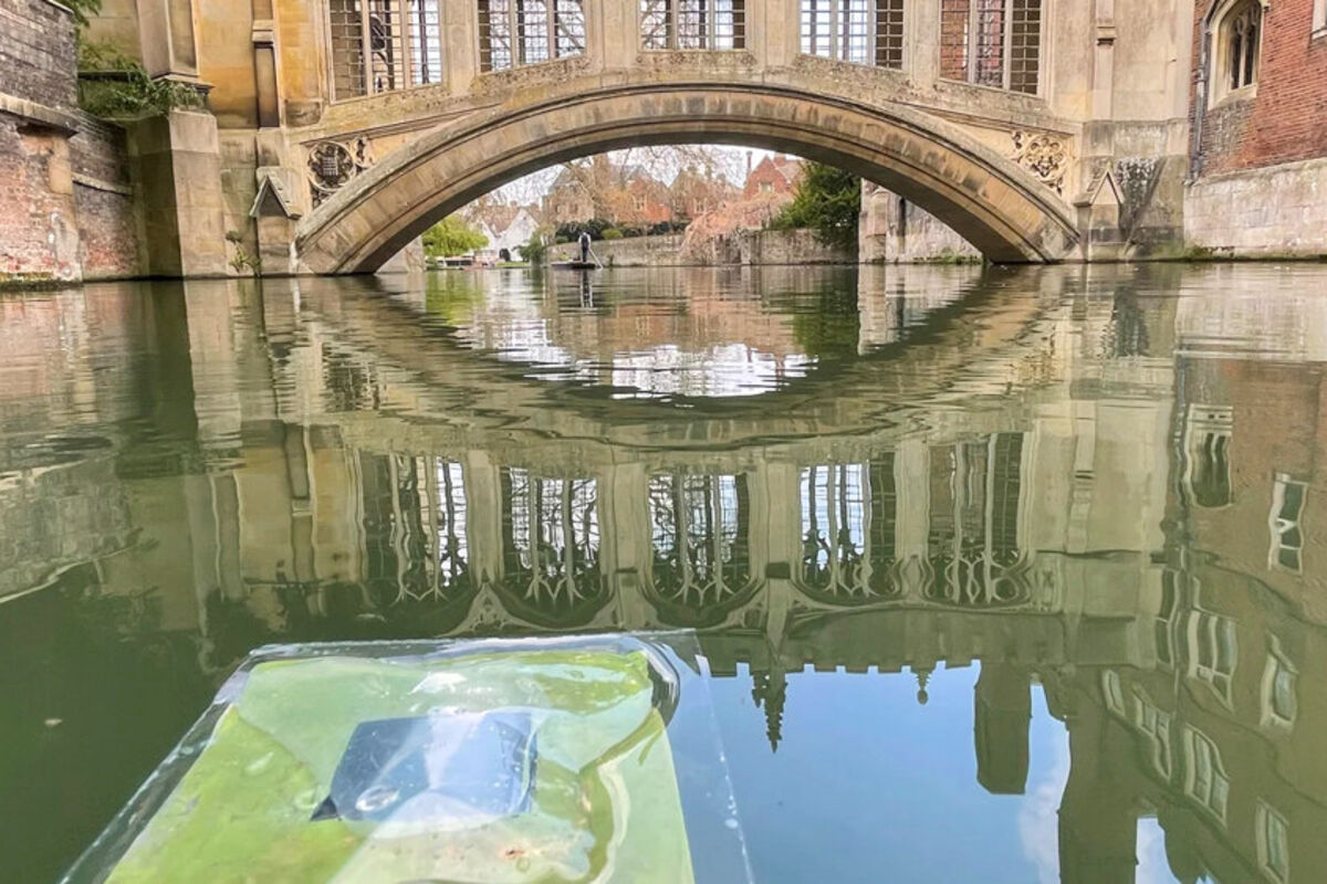 A prototype of Cambridge University's artificial leaf floating on the Cam River.