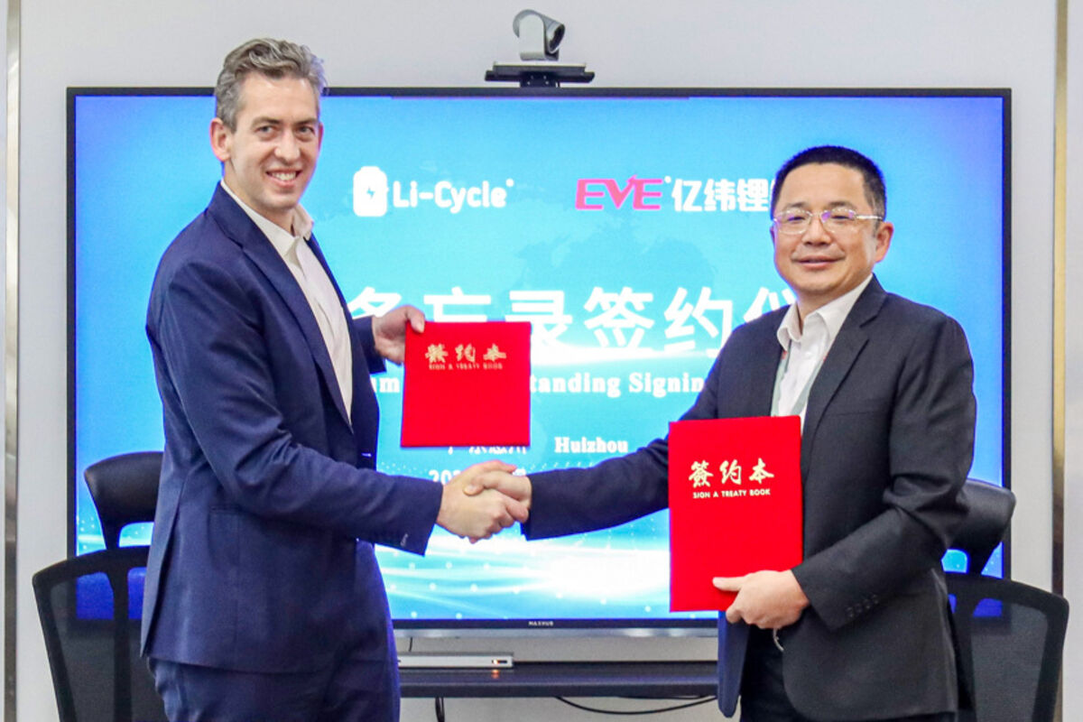 Li-Cycle and EVE Energy co-founders sign MOU for clean battery recycling.