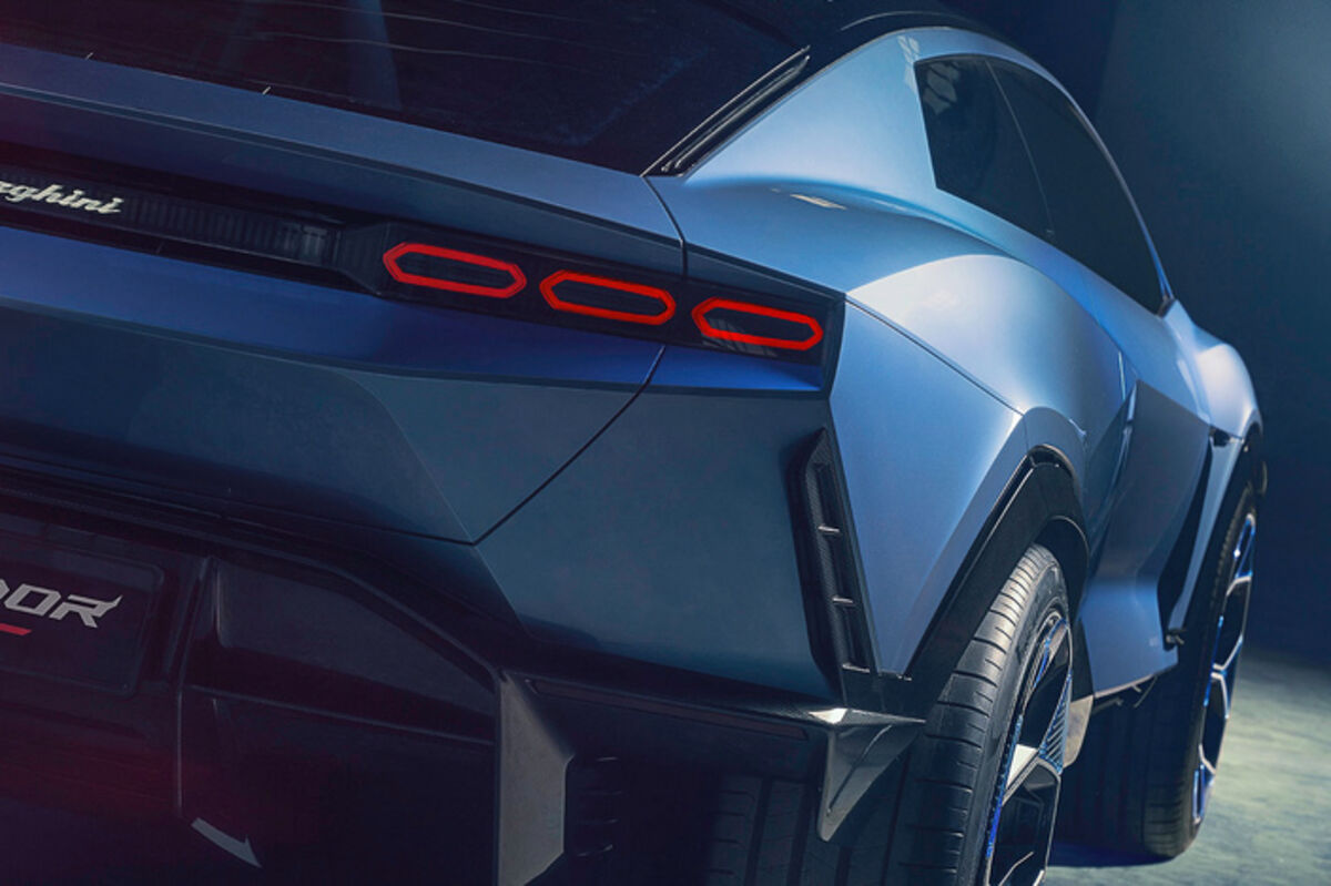 Close-up of Lamborghini Lanzador electric concept car.
