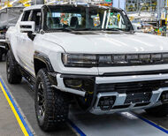GMC Hummer EVs being assembled at a GM assembly plant in Detroit.