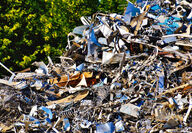 A pile of metal scrap and waste for recycling.